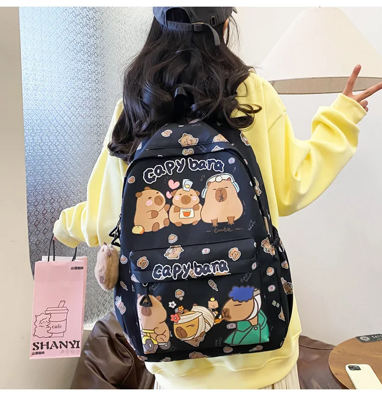 2025 Trend Large Capacity Capybara Book Bag Girl Nylon Backpack Kawaii Cartoon Student School Bag Cute College Backpack mochila