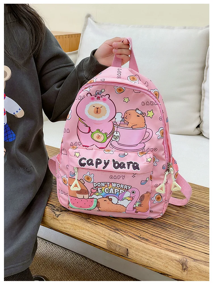 2025 Trend Large Capacity Capybara Book Bag Girl Nylon Backpack Kawaii Cartoon Student School Bag Cute College Backpack mochila