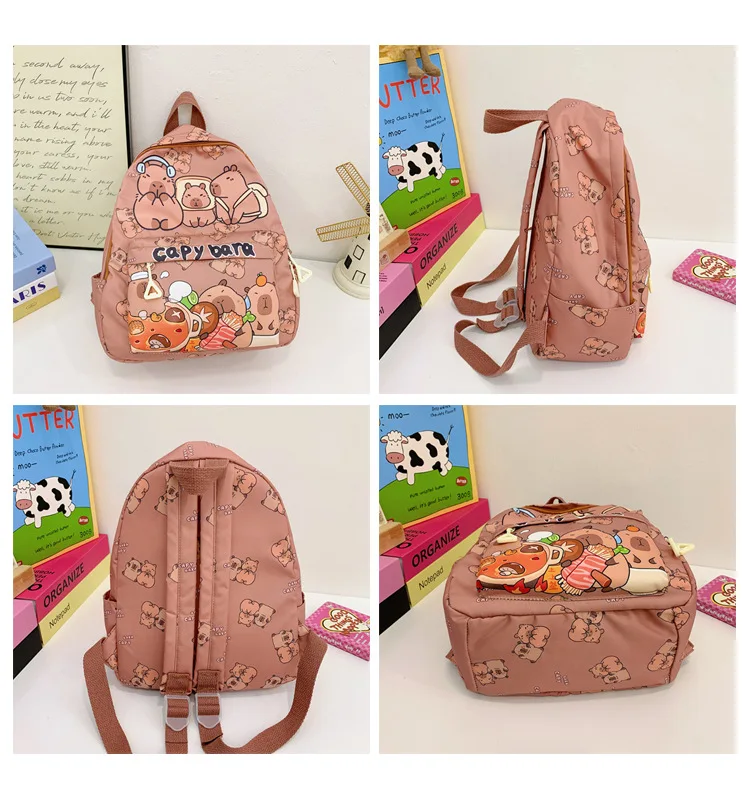 2025 Trend Large Capacity Capybara Book Bag Girl Nylon Backpack Kawaii Cartoon Student School Bag Cute College Backpack mochila