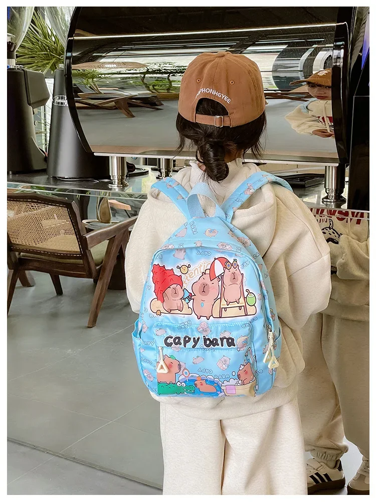 2025 Trend Large Capacity Capybara Book Bag Girl Nylon Backpack Kawaii Cartoon Student School Bag Cute College Backpack mochila