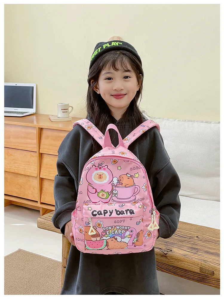 2025 Trend Large Capacity Capybara Book Bag Girl Nylon Backpack Kawaii Cartoon Student School Bag Cute College Backpack mochila