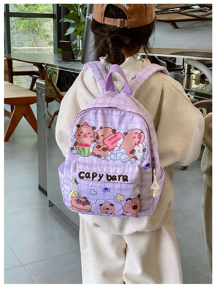 2025 Trend Large Capacity Capybara Book Bag Girl Nylon Backpack Kawaii Cartoon Student School Bag Cute College Backpack mochila