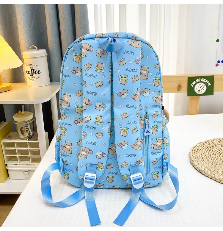 2025 Trend Large Capacity Capybara Book Bag Girl Nylon Backpack Kawaii Cartoon Student School Bag Cute College Backpack mochila