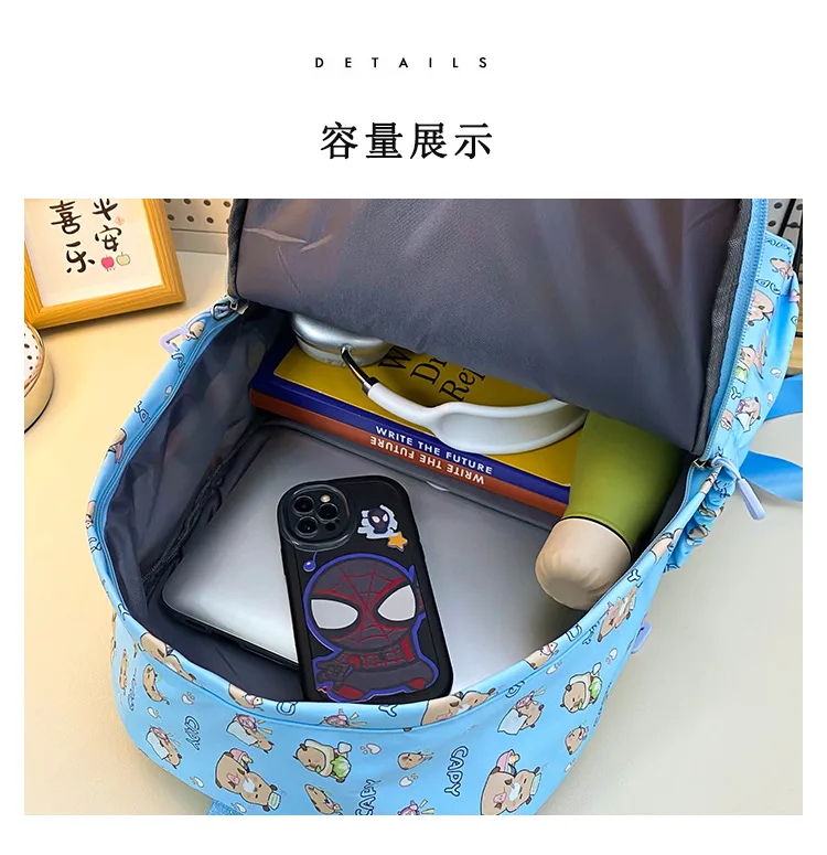 2025 Trend Large Capacity Capybara Book Bag Girl Nylon Backpack Kawaii Cartoon Student School Bag Cute College Backpack mochila