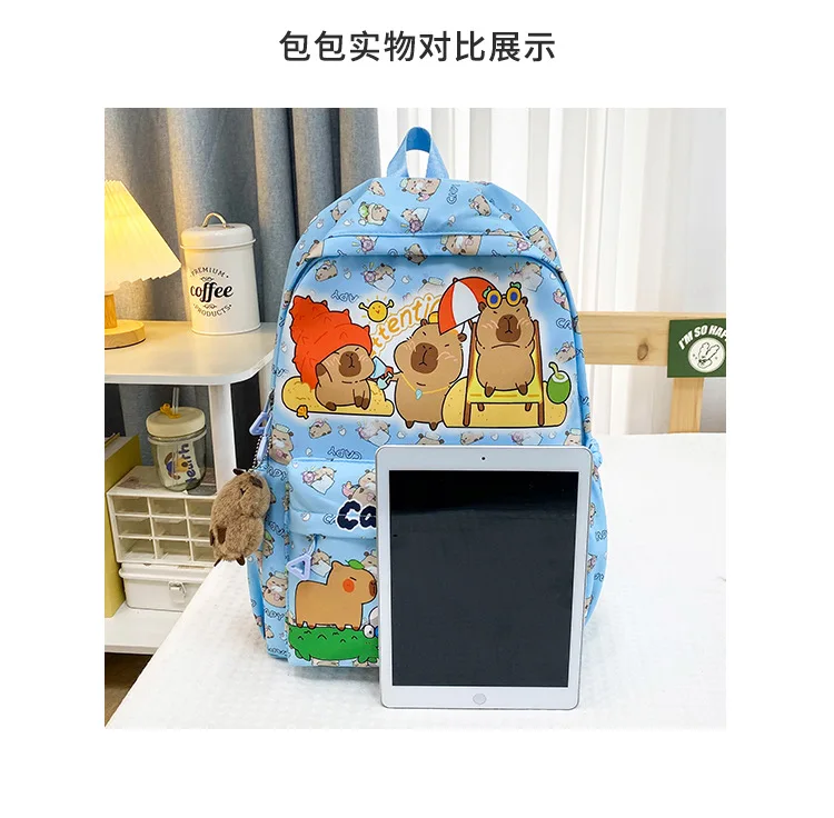 2025 Trend Large Capacity Capybara Book Bag Girl Nylon Backpack Kawaii Cartoon Student School Bag Cute College Backpack mochila