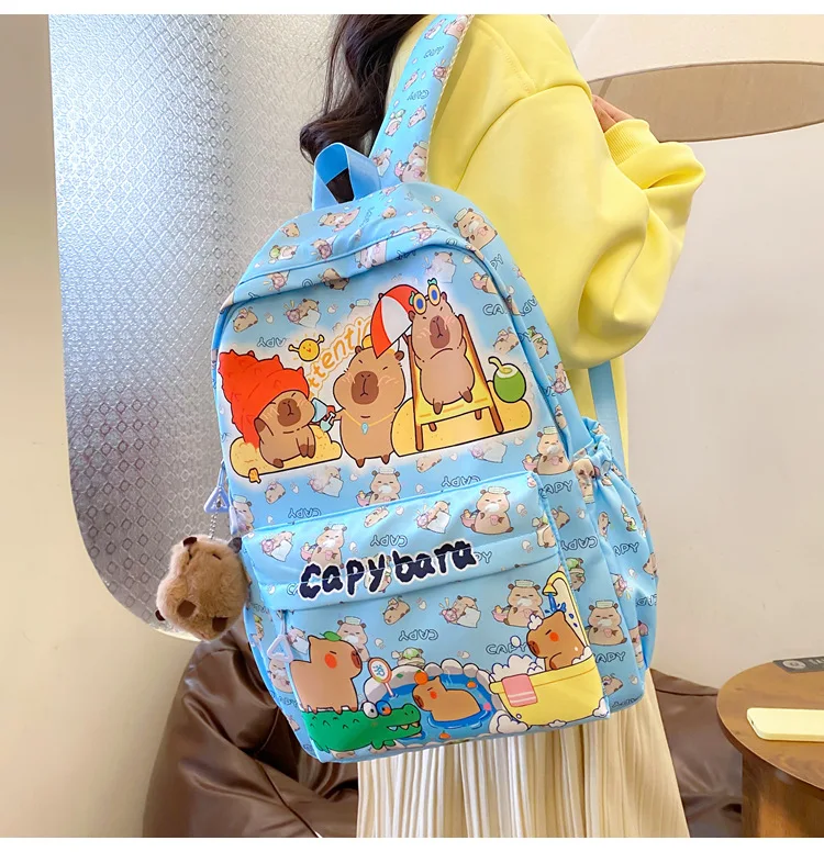2025 Trend Large Capacity Capybara Book Bag Girl Nylon Backpack Kawaii Cartoon Student School Bag Cute College Backpack mochila