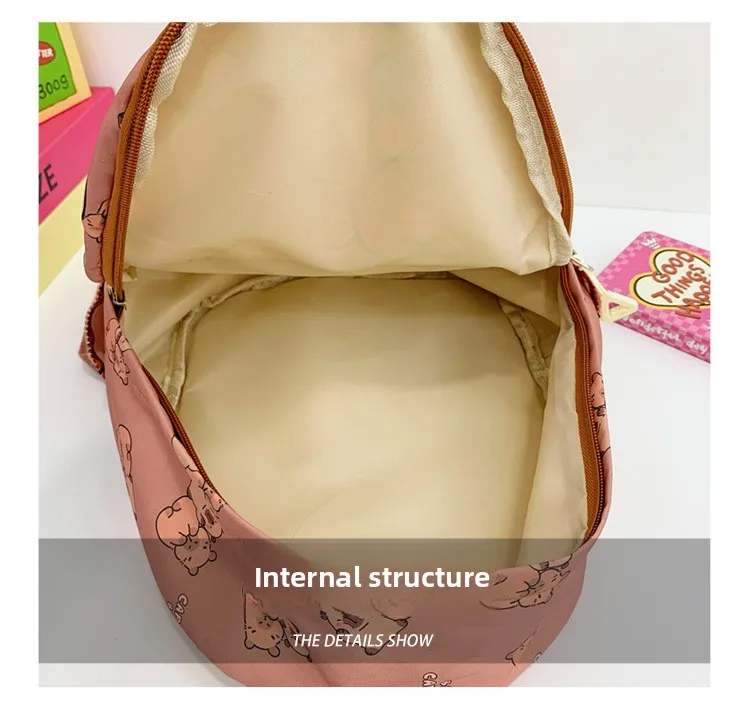 2025 Trend Large Capacity Capybara Book Bag Girl Nylon Backpack Kawaii Cartoon Student School Bag Cute College Backpack mochila