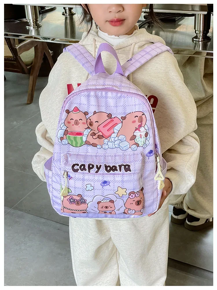2025 Trend Large Capacity Capybara Book Bag Girl Nylon Backpack Kawaii Cartoon Student School Bag Cute College Backpack mochila