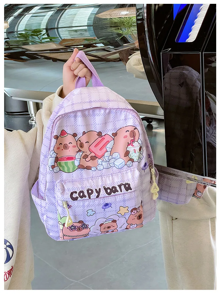 2025 Trend Large Capacity Capybara Book Bag Girl Nylon Backpack Kawaii Cartoon Student School Bag Cute College Backpack mochila
