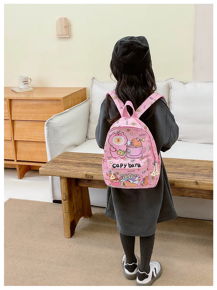 2025 Trend Large Capacity Capybara Book Bag Girl Nylon Backpack Kawaii Cartoon Student School Bag Cute College Backpack mochila