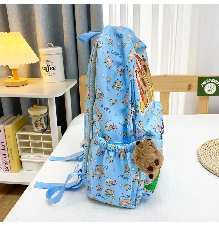 2025 Trend Large Capacity Capybara Book Bag Girl Nylon Backpack Kawaii Cartoon Student School Bag Cute College Backpack mochila
