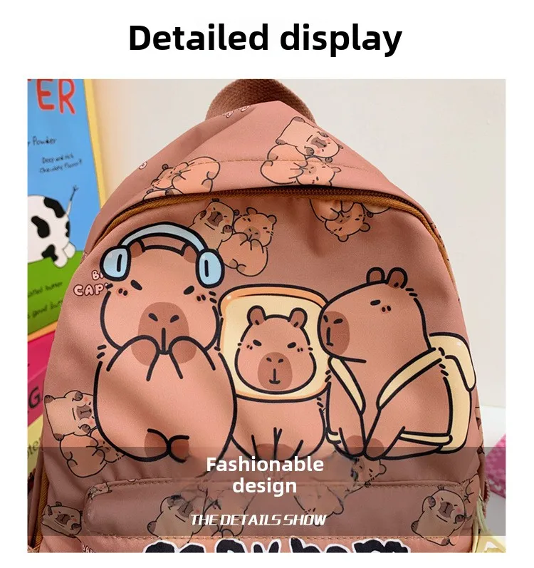 2025 Trend Large Capacity Capybara Book Bag Girl Nylon Backpack Kawaii Cartoon Student School Bag Cute College Backpack mochila