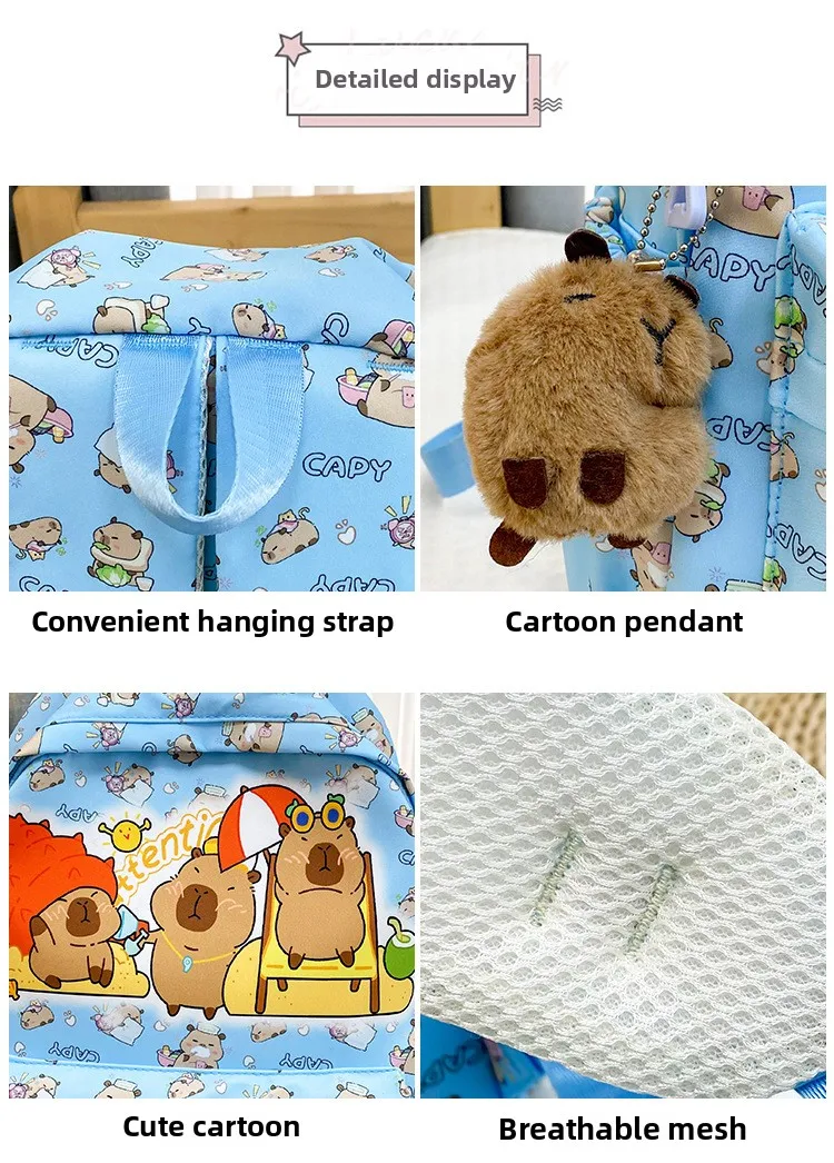 2025 Trend Large Capacity Capybara Book Bag Girl Nylon Backpack Kawaii Cartoon Student School Bag Cute College Backpack mochila