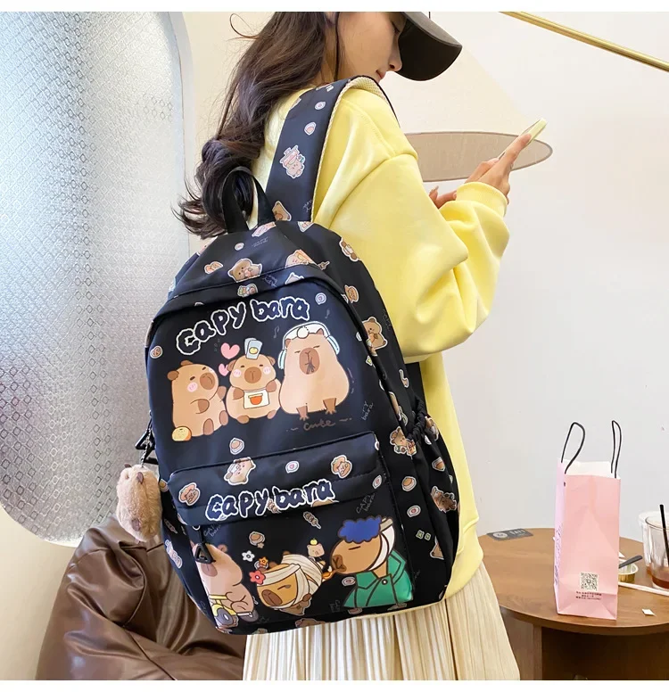 2025 Trend Large Capacity Capybara Book Bag Girl Nylon Backpack Kawaii Cartoon Student School Bag Cute College Backpack mochila