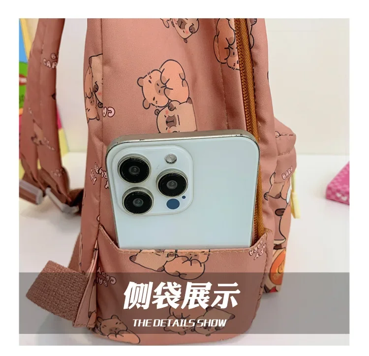 2025 Trend Large Capacity Capybara Book Bag Girl Nylon Backpack Kawaii Cartoon Student School Bag Cute College Backpack mochila