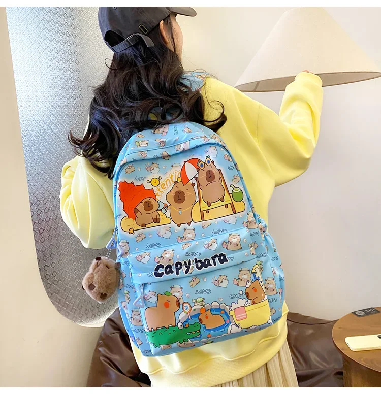 2025 Trend Large Capacity Capybara Book Bag Girl Nylon Backpack Kawaii Cartoon Student School Bag Cute College Backpack mochila