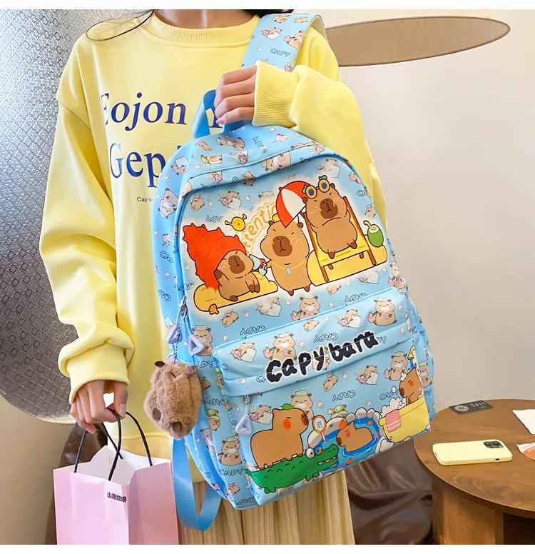 2025 Trend Large Capacity Capybara Book Bag Girl Nylon Backpack Kawaii Cartoon Student School Bag Cute College Backpack mochila