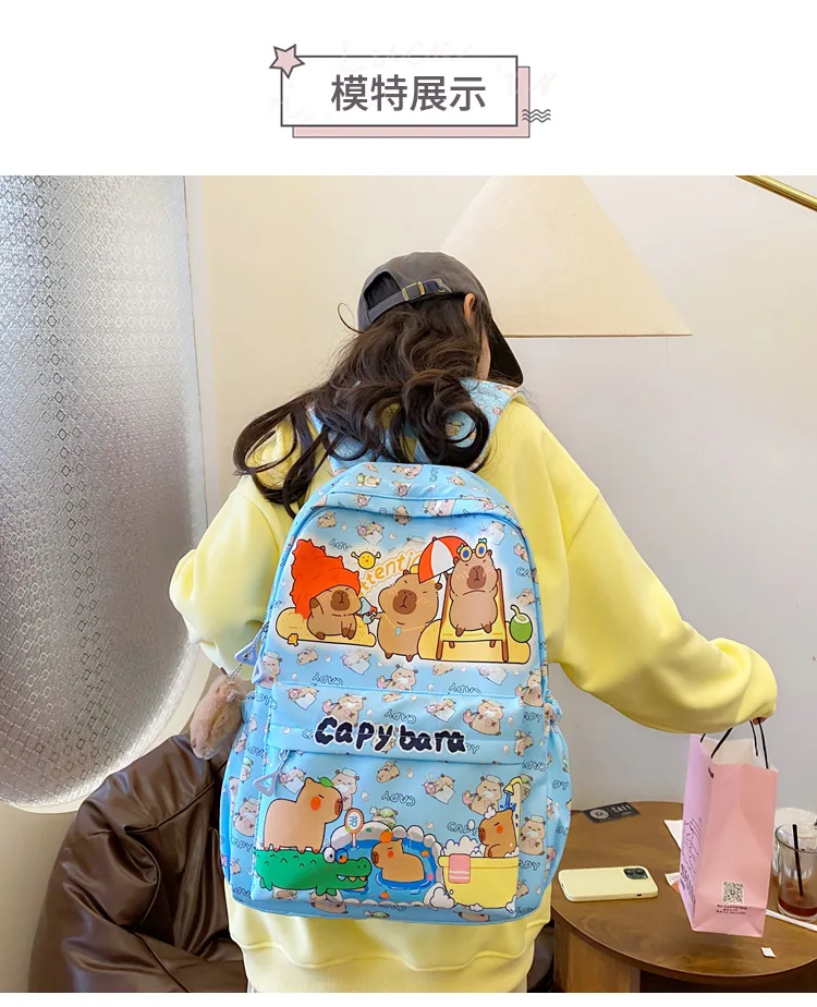 2025 Trend Large Capacity Capybara Book Bag Girl Nylon Backpack Kawaii Cartoon Student School Bag Cute College Backpack mochila
