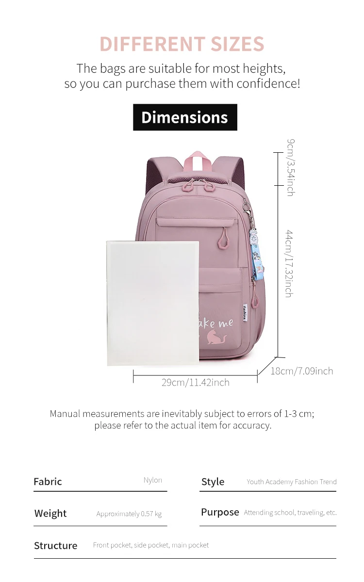 Suitable for Teenagers, School Bags, Backpacks, Double-Shoulder Backpacks, Pink School Bags, Backpacks Suitable for Elementary and Middle School Students