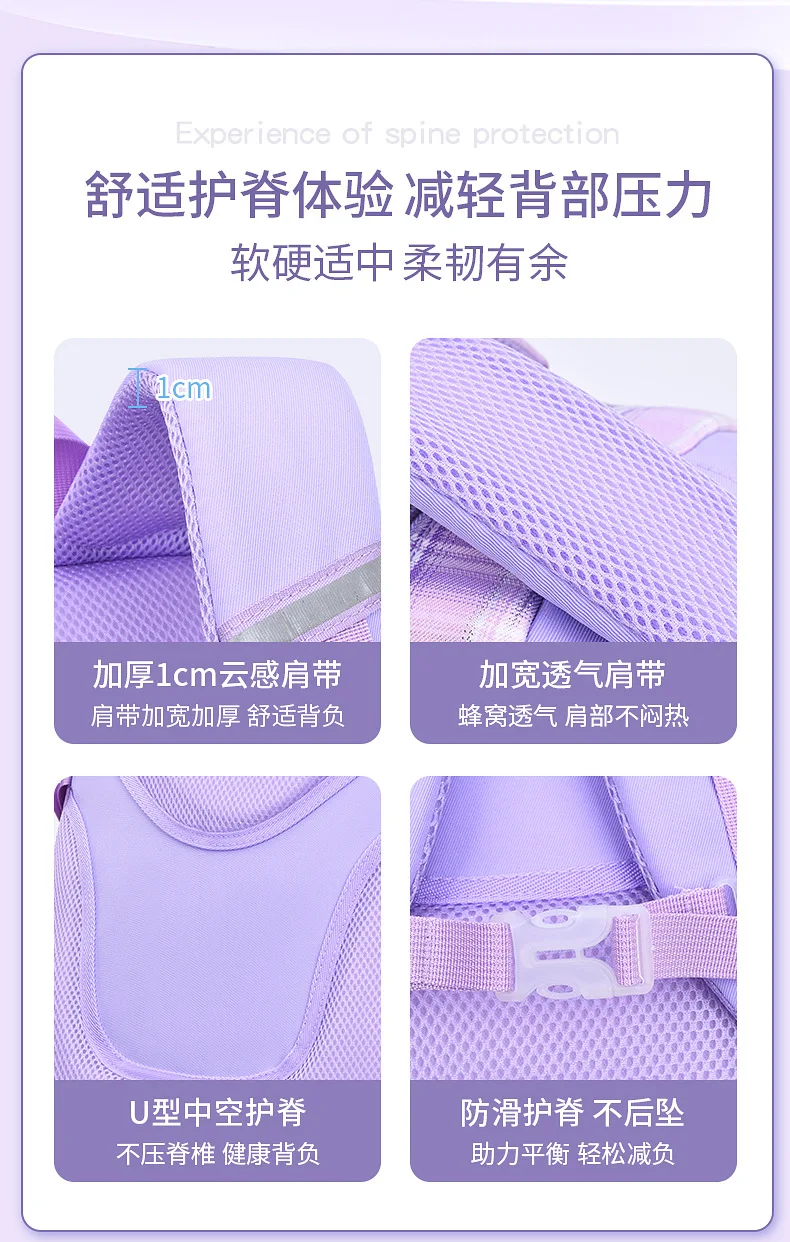 purple school bags for kids plaid book bag pink waterproof School backpacks for girls large capacity backpack with many pockets