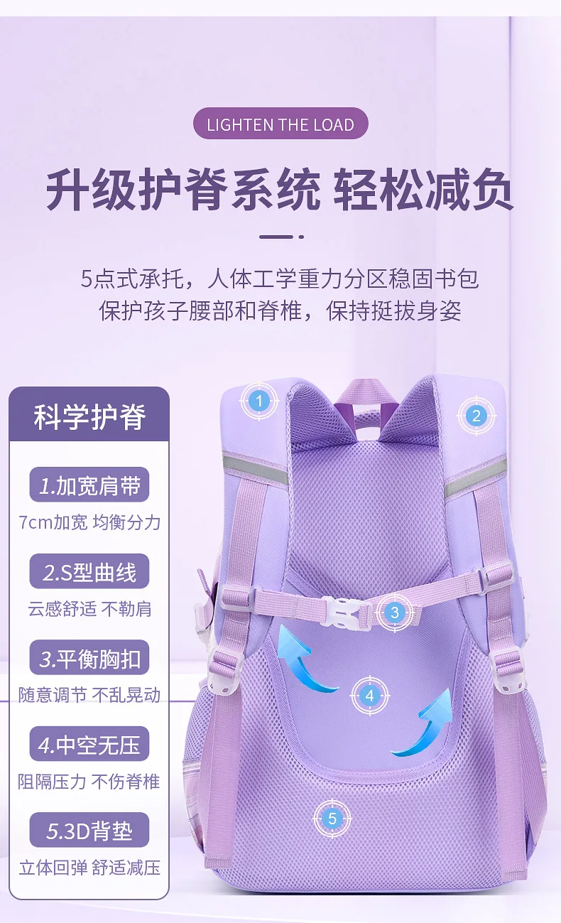 purple school bags for kids plaid book bag pink waterproof School backpacks for girls large capacity backpack with many pockets