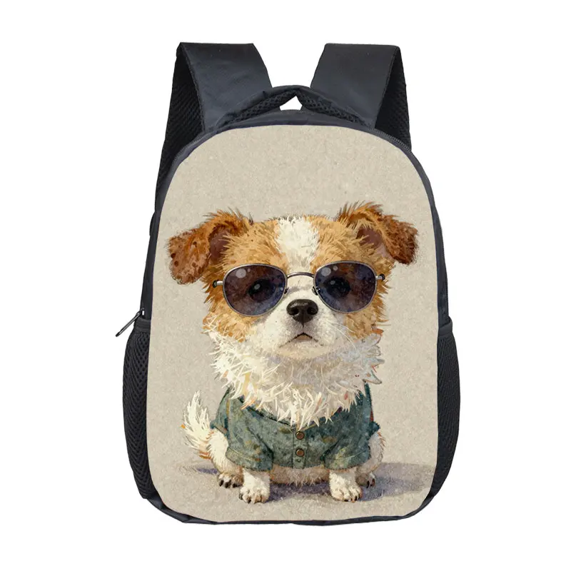 12 Inch Cute Gentleman Dog with Coffee Toddler Backpack for 2‑4 Years Old Kids School Bag Children Outdoor Travel Small Rucksack