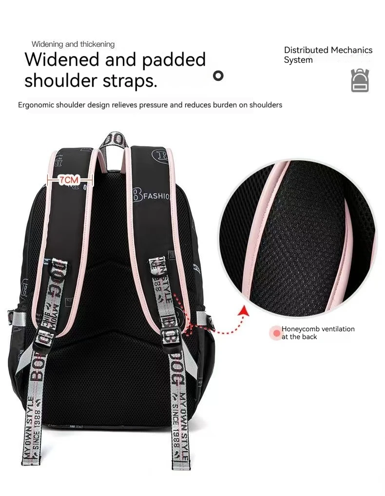 Large School Bags for Teenage Girls Canvas Schoolbag Student Book Bag Fashion Black Pink Teen School Backpack