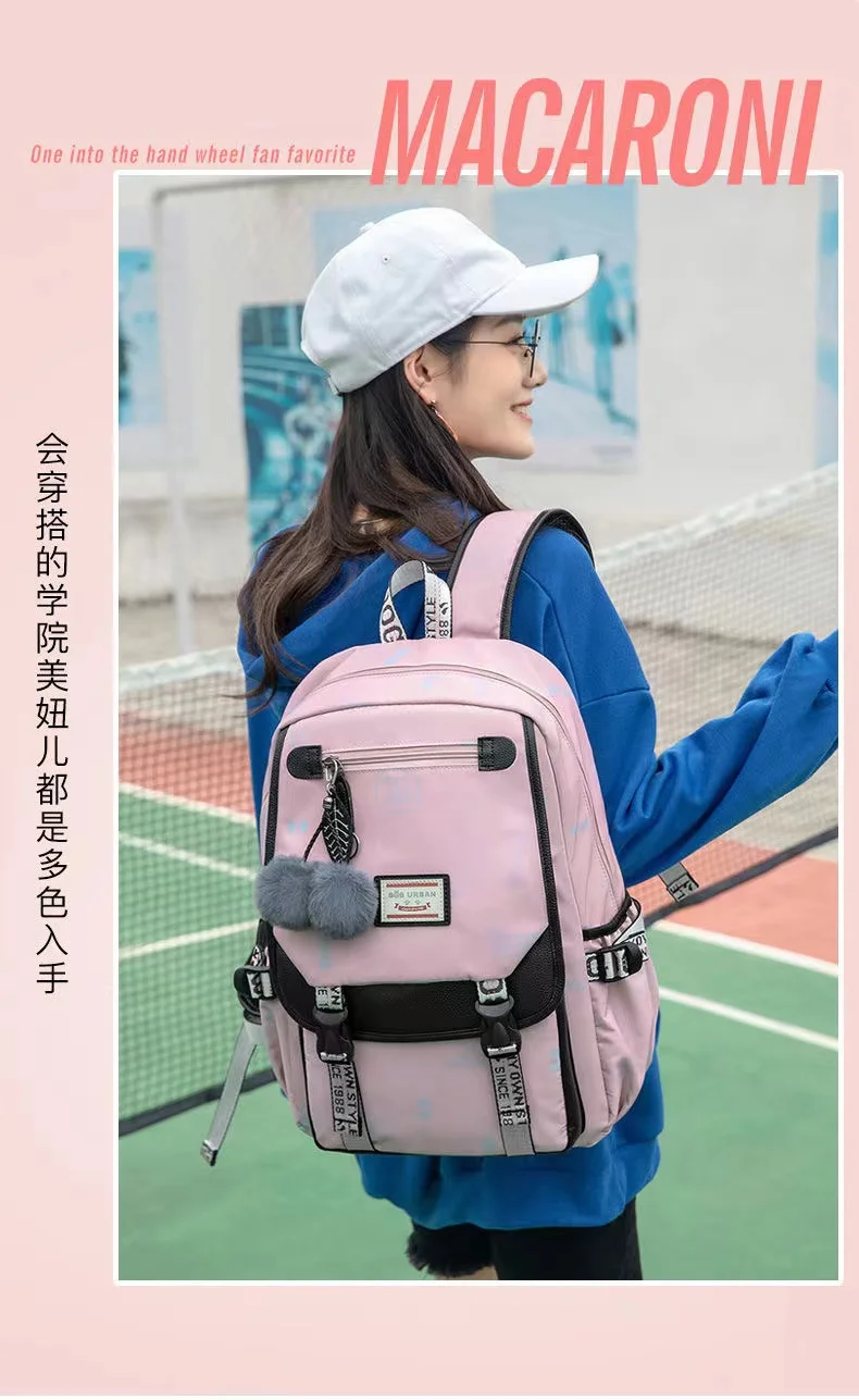 Large School Bags for Teenage Girls Canvas Schoolbag Student Book Bag Fashion Black Pink Teen School Backpack