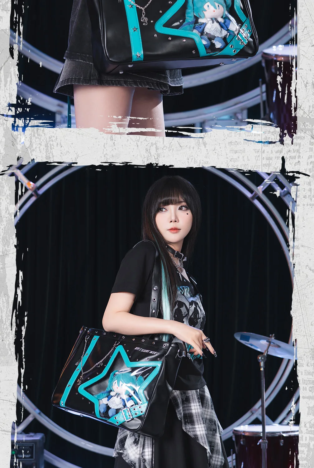 Original Moeyu Hatsune Miku Rock Star Ita Bag Girl Women Shoulder Tote Bag Handbags Vocaloid Cosplay Men Punk bag Backpack