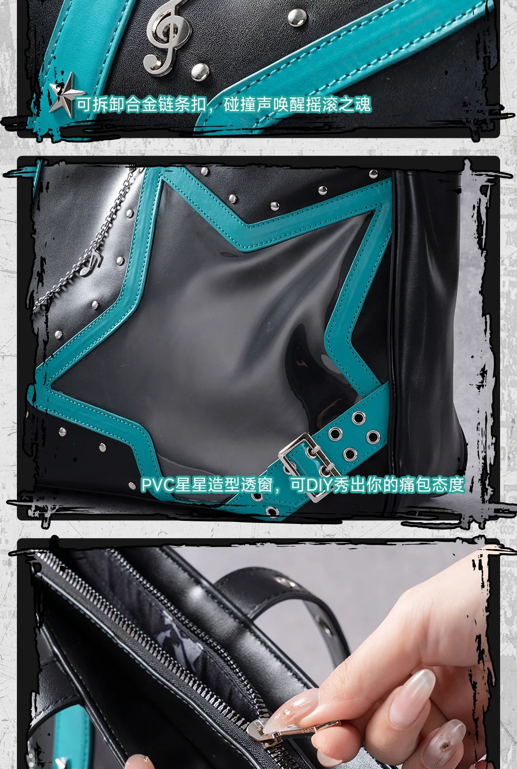 Original Moeyu Hatsune Miku Rock Star Ita Bag Girl Women Shoulder Tote Bag Handbags Vocaloid Cosplay Men Punk bag Backpack