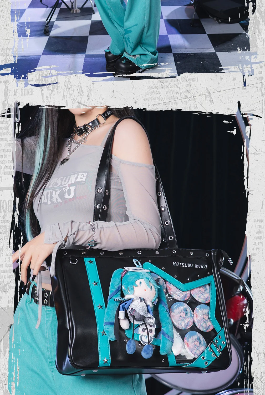 Original Moeyu Hatsune Miku Rock Star Ita Bag Girl Women Shoulder Tote Bag Handbags Vocaloid Cosplay Men Punk bag Backpack