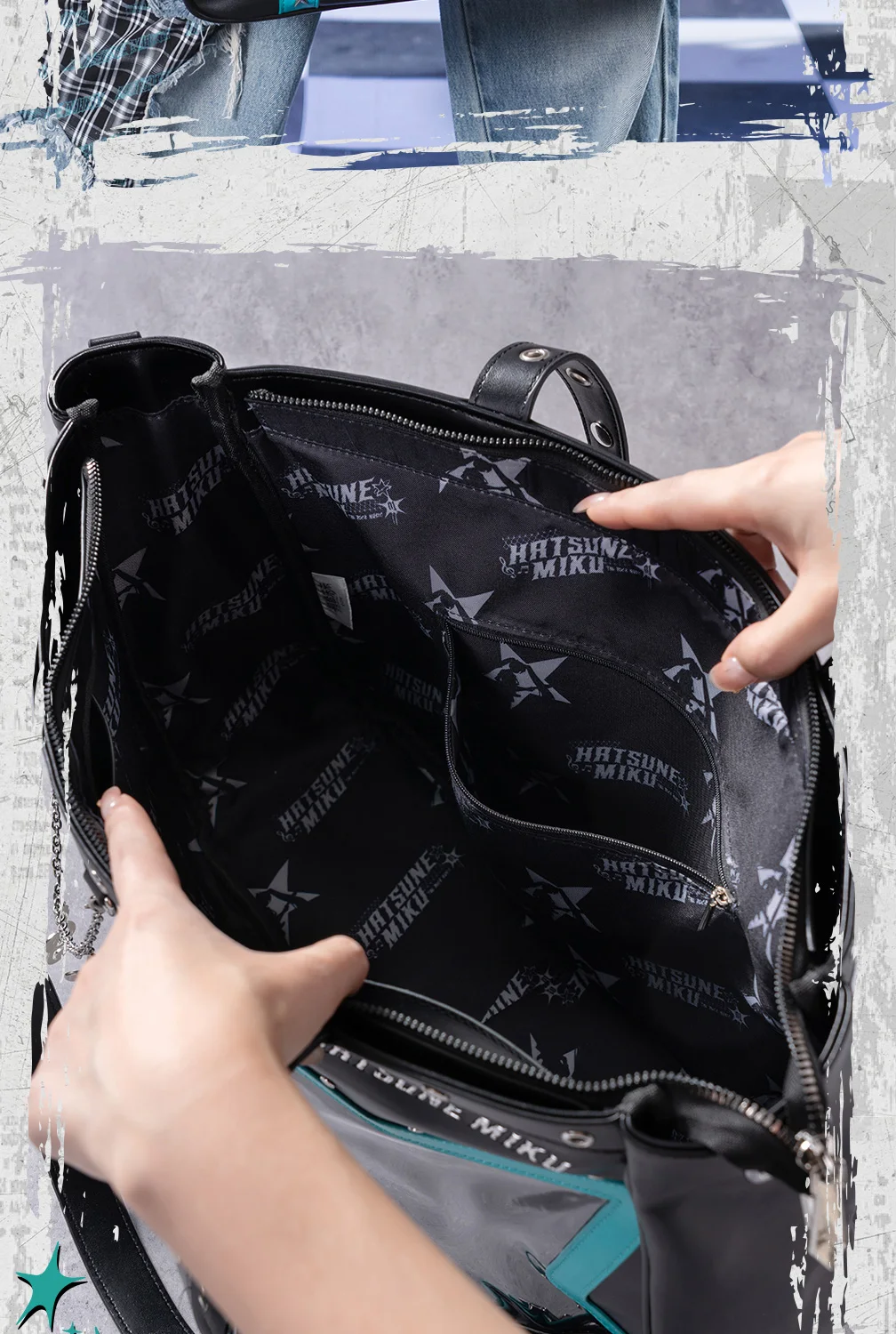 Original Moeyu Hatsune Miku Rock Star Ita Bag Girl Women Shoulder Tote Bag Handbags Vocaloid Cosplay Men Punk bag Backpack