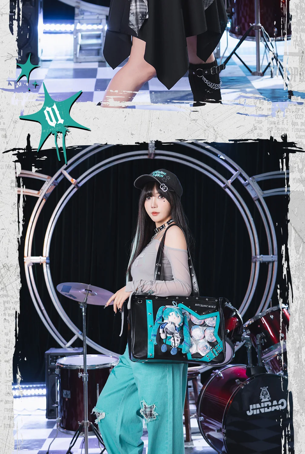 Original Moeyu Hatsune Miku Rock Star Ita Bag Girl Women Shoulder Tote Bag Handbags Vocaloid Cosplay Men Punk bag Backpack