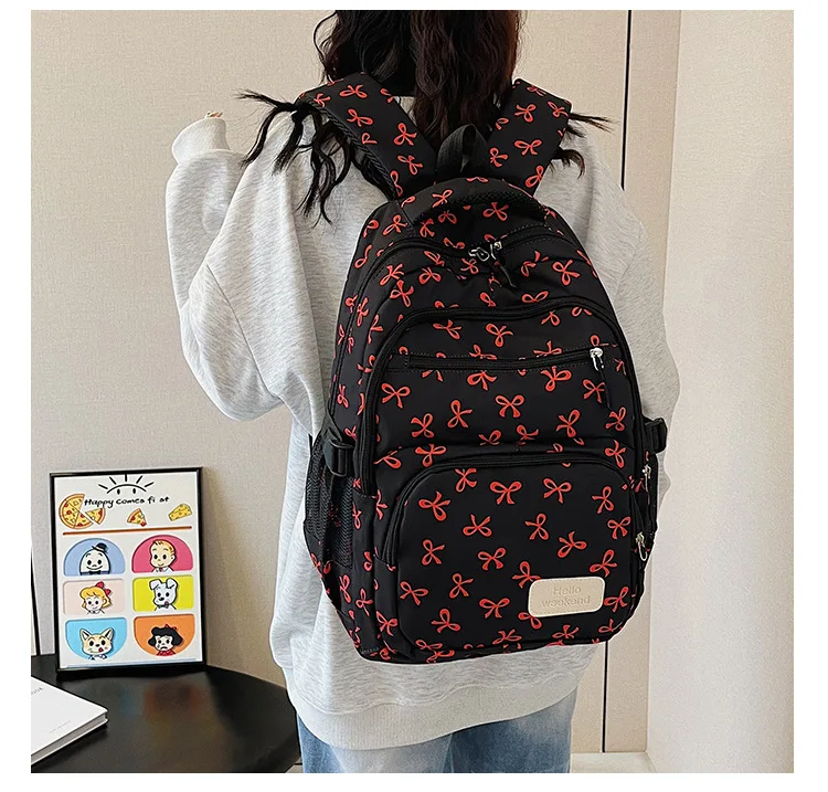 Korean Fashion Bow Print Women Fashion Backpack Simple Student Schoolbag college student backpack Set Three-Piece