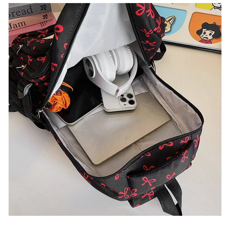 Korean Fashion Bow Print Women Fashion Backpack Simple Student Schoolbag college student backpack Set Three-Piece