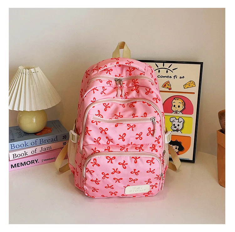 Korean Fashion Bow Print Women Fashion Backpack Simple Student Schoolbag college student backpack Set Three-Piece