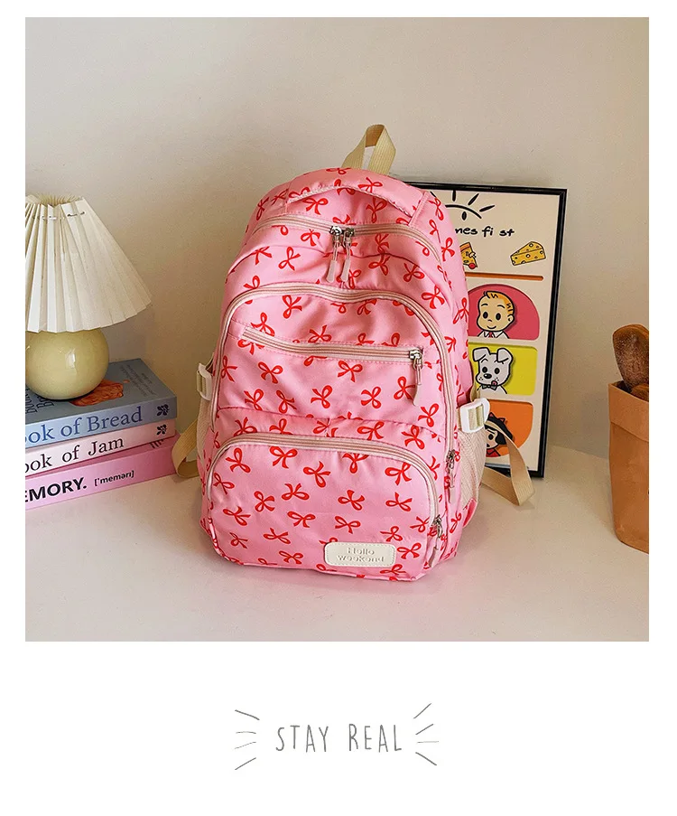 Korean Fashion Bow Print Women Fashion Backpack Simple Student Schoolbag college student backpack Set Three-Piece