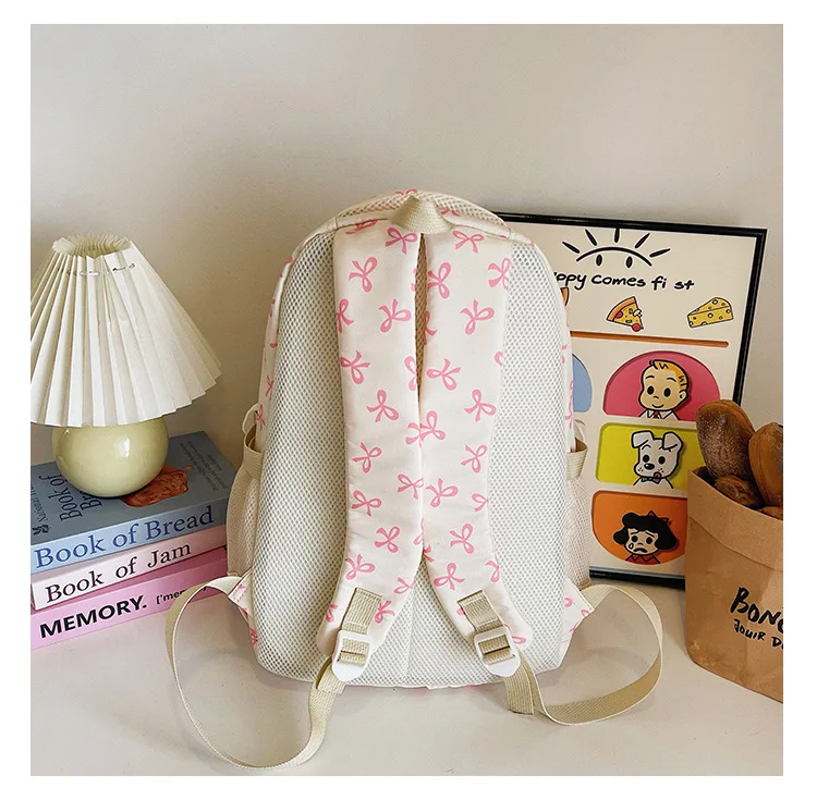 Korean Fashion Bow Print Women Fashion Backpack Simple Student Schoolbag college student backpack Set Three-Piece