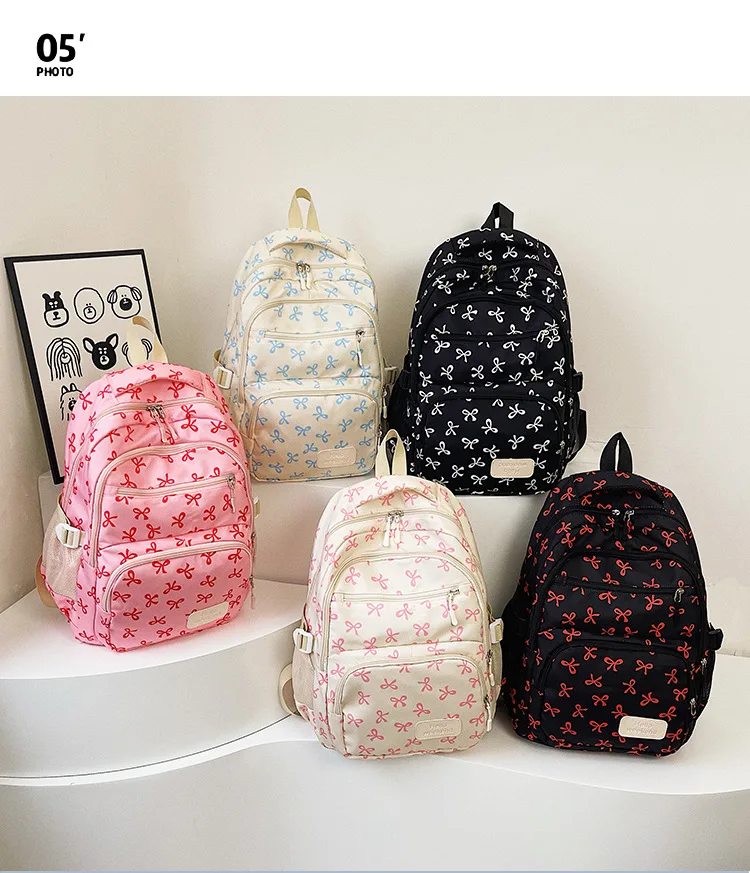 Korean Fashion Bow Print Women Fashion Backpack Simple Student Schoolbag college student backpack Set Three-Piece