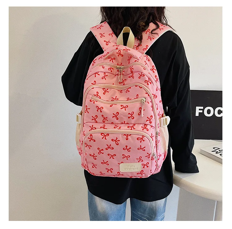 Korean Fashion Bow Print Women Fashion Backpack Simple Student Schoolbag college student backpack Set Three-Piece