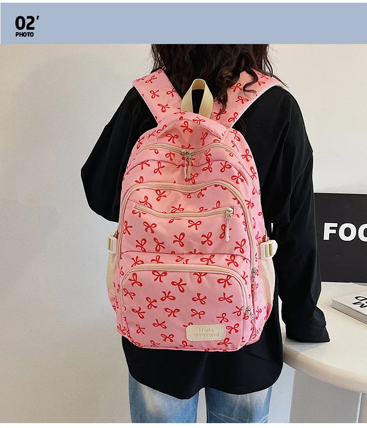 Korean Fashion Bow Print Women Fashion Backpack Simple Student Schoolbag college student backpack Set Three-Piece
