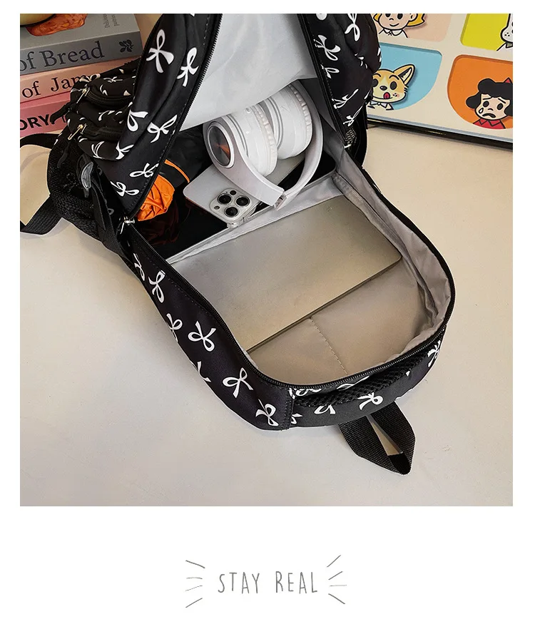 Korean Fashion Bow Print Women Fashion Backpack Simple Student Schoolbag college student backpack Set Three-Piece