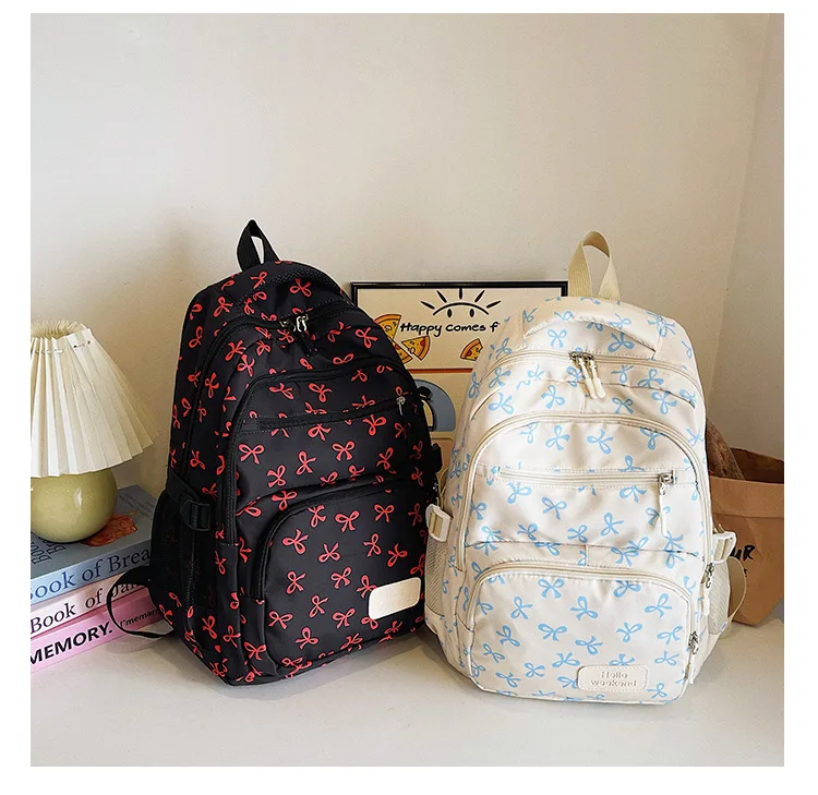 Korean Fashion Bow Print Women Fashion Backpack Simple Student Schoolbag college student backpack Set Three-Piece