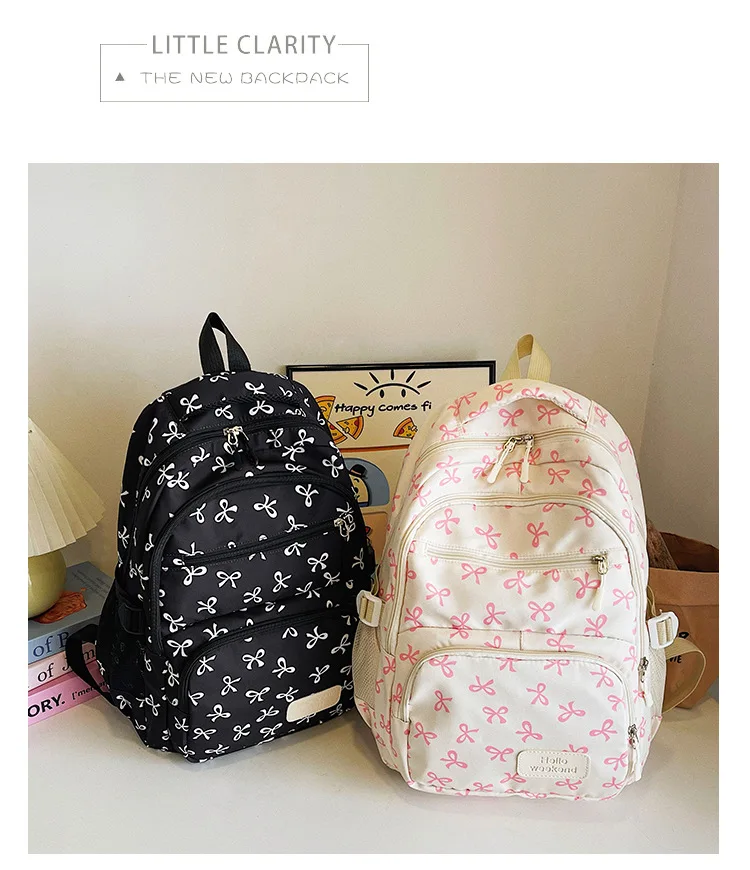 Korean Fashion Bow Print Women Fashion Backpack Simple Student Schoolbag college student backpack Set Three-Piece