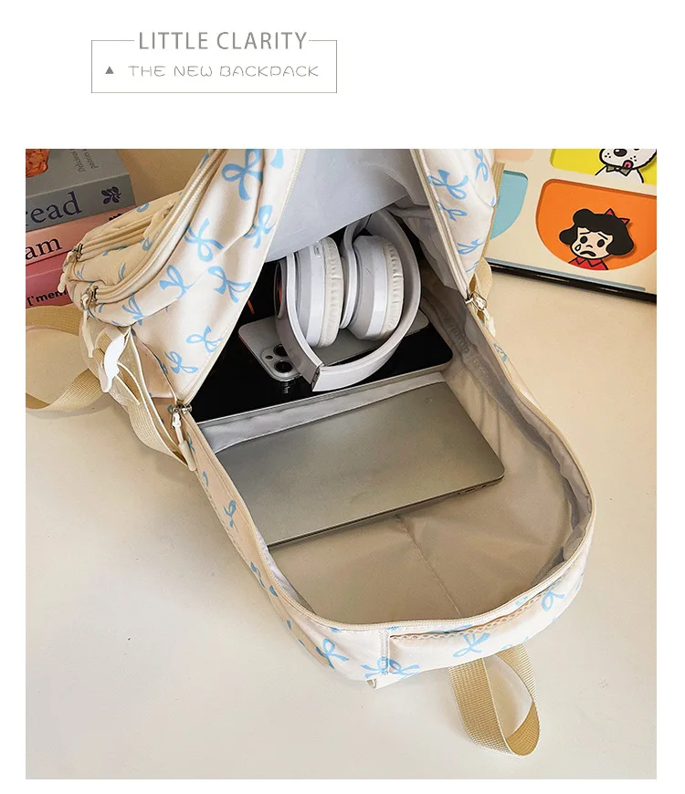 Korean Fashion Bow Print Women Fashion Backpack Simple Student Schoolbag college student backpack Set Three-Piece