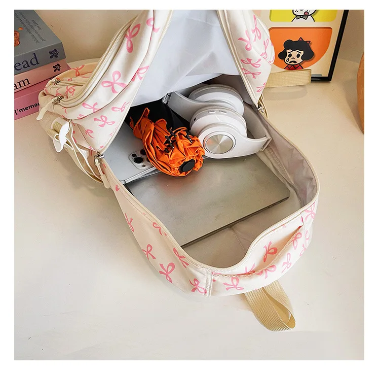 Korean Fashion Bow Print Women Fashion Backpack Simple Student Schoolbag college student backpack Set Three-Piece