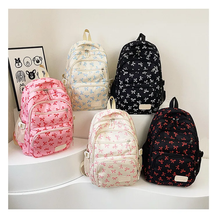 Korean Fashion Bow Print Women Fashion Backpack Simple Student Schoolbag college student backpack Set Three-Piece