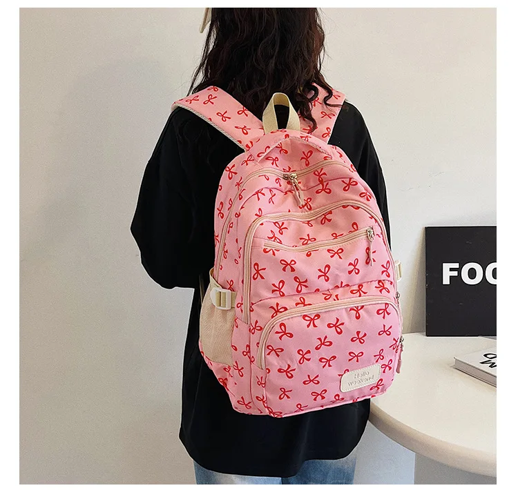 Korean Fashion Bow Print Women Fashion Backpack Simple Student Schoolbag college student backpack Set Three-Piece