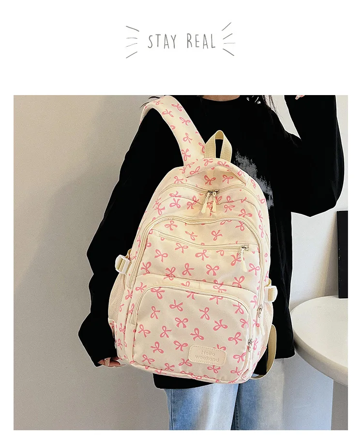 Korean Fashion Bow Print Women Fashion Backpack Simple Student Schoolbag college student backpack Set Three-Piece