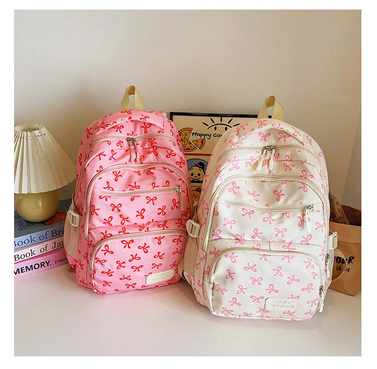 Korean Fashion Bow Print Women Fashion Backpack Simple Student Schoolbag college student backpack Set Three-Piece